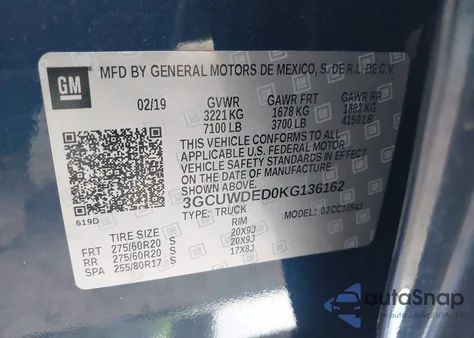 2019 Chevrolet Silverado Rst from USA, damaged, VIN 3GCUWDED0KG136162